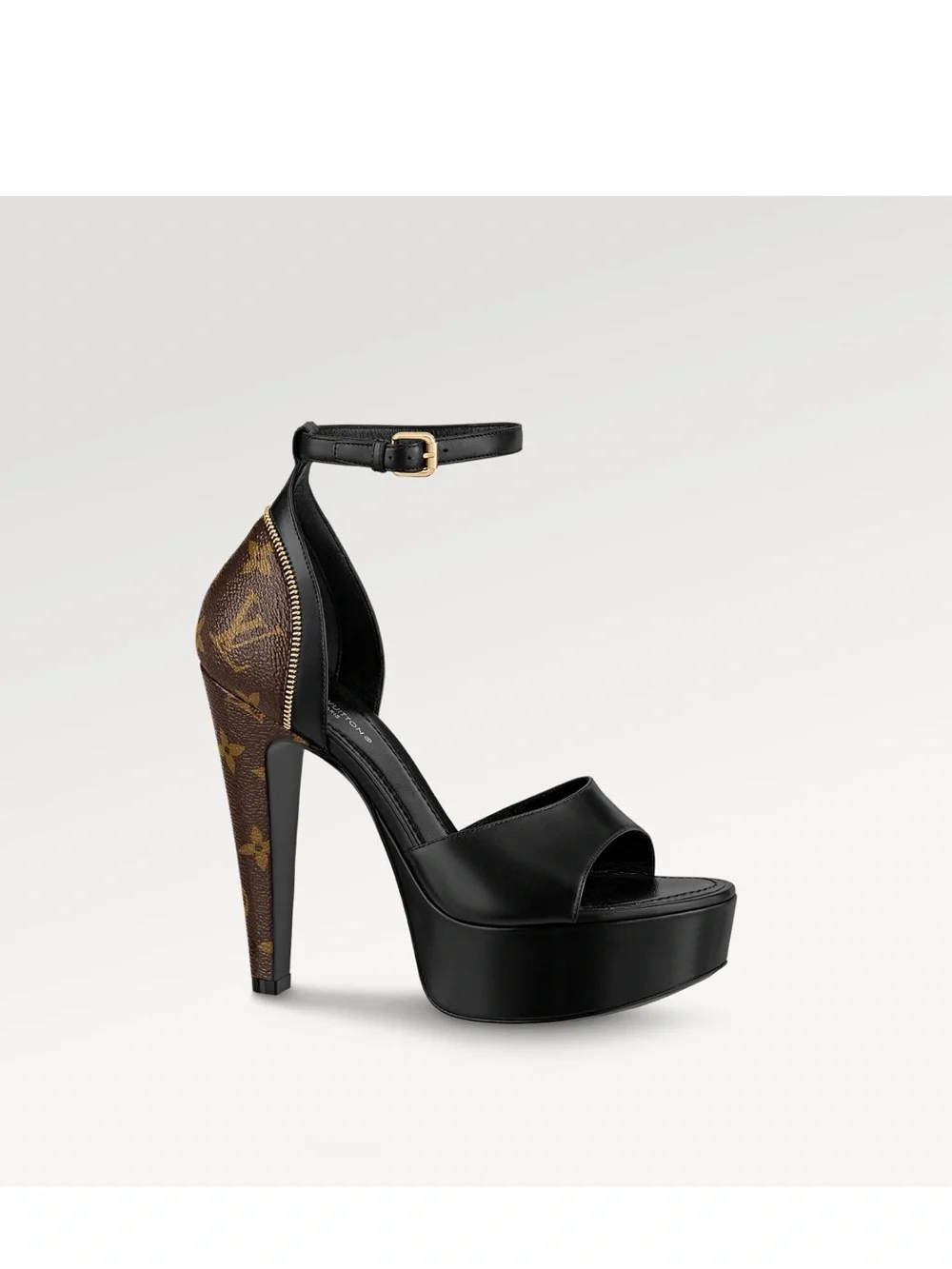 Louis Vuitton Black Platform Ankle-Strap Sandal with Monogram Heel